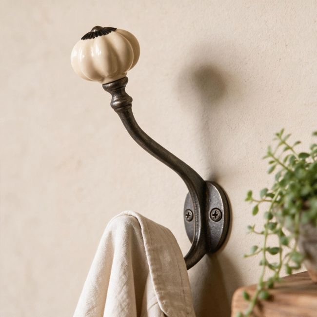 6" Iron Ceramic Shell Tipped Coat Hook