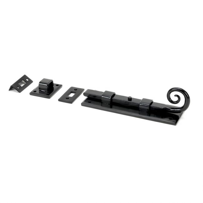 A 6 Inch Monkey Tail Window Security Bolt & Door Straight Bolt on a White Background in a Black Finish