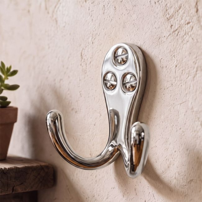 Bright Chrome Double Pronged Coat Hook Bright Chrome Double Pronged Coat Hook