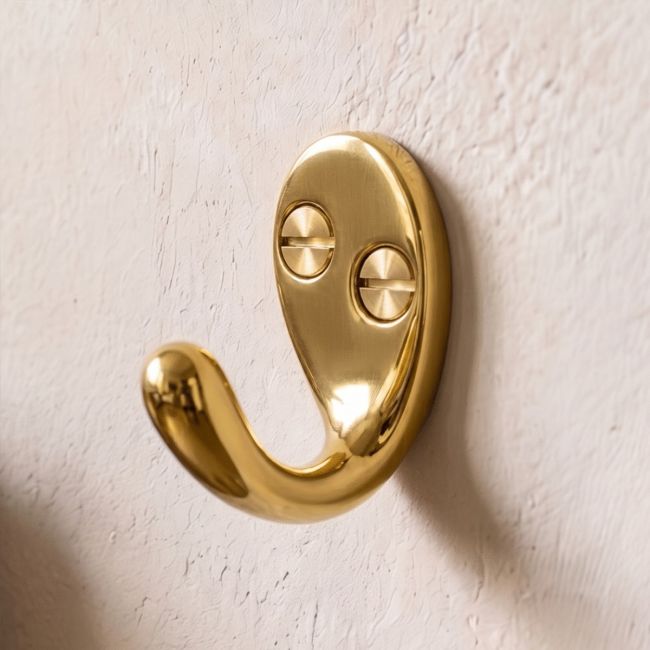Polished Brass Single Pronged Coat Hook Polished Brass Single Pronged Coat Hook