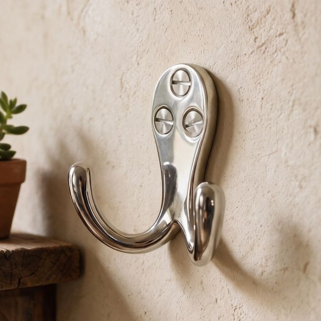 Polished Nickel Double Pronged Coat Hook