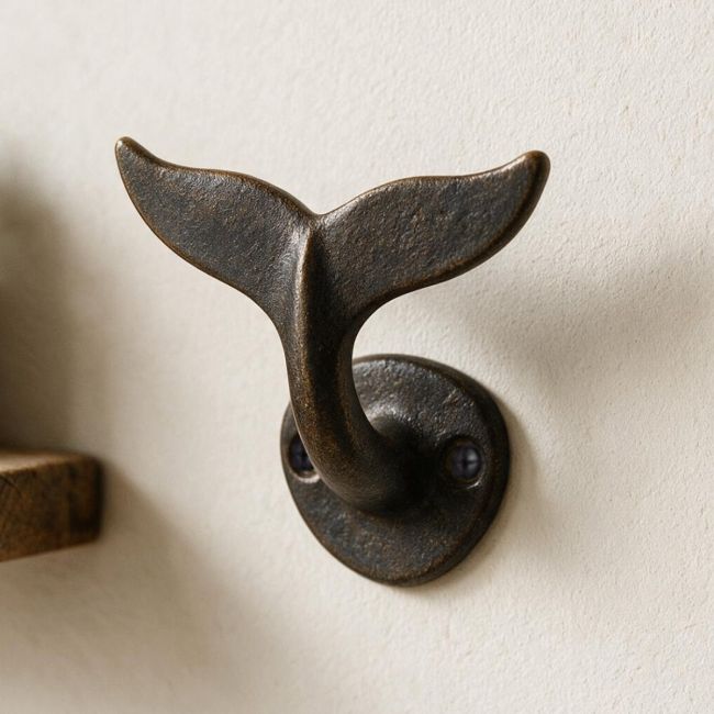 A close up of the Whale Tail Hook on a Magnolia Coloured Wall - Digital Illustration 