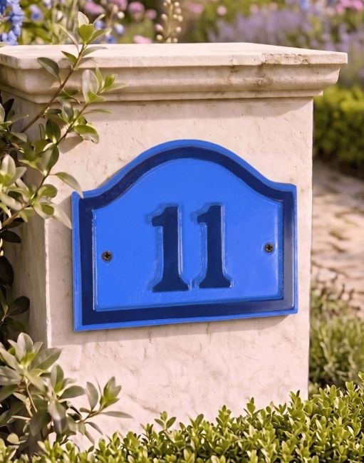 A Number 11 Blue and Dark Blue Painted Arched House Number Sign Mounted on a Entrance Driveway - Digital Illustration A Number 11 Blue and Dark Blue Painted Arched House Number Sign Mounted on a Entrance Driveway - Digital Illustration