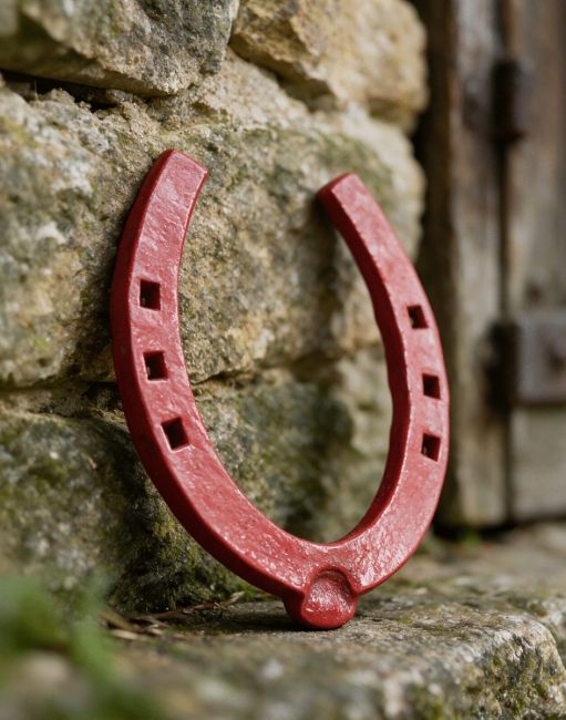A Red Painted Horse Shoe,Displayed on a Traditional Brick Wall - Digital Illustration 
