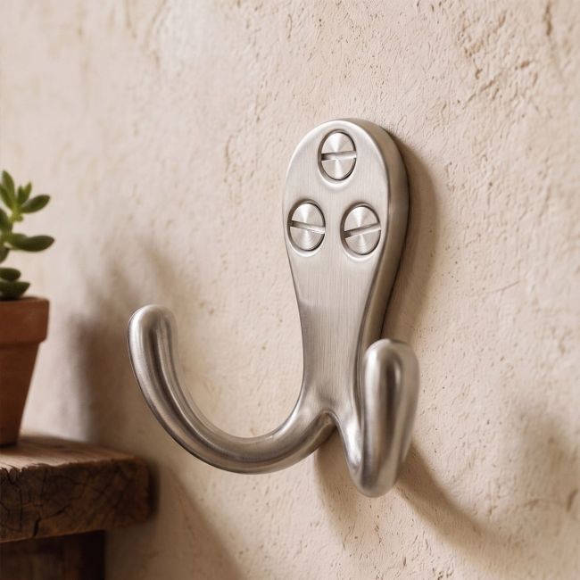 Satin Chrome Double Pronged Coat Hook Satin Chrome Double Pronged Coat Hook