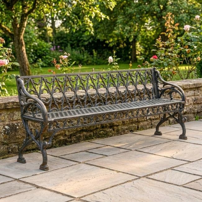 Aged Black Cast Iron Three Seater Bench Digital Illustration