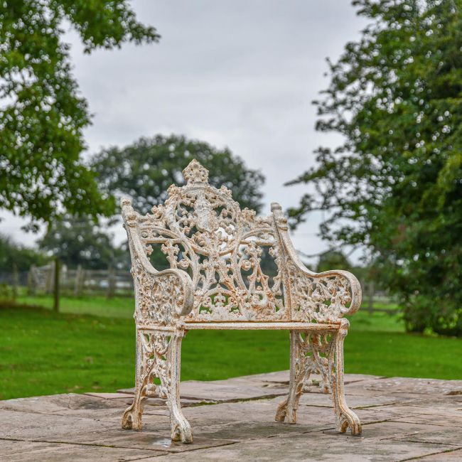 Cast Iron Gothic One Seat Bench in a Cream Finish Cast Iron Gothic One Seat Bench in a Cream Finish