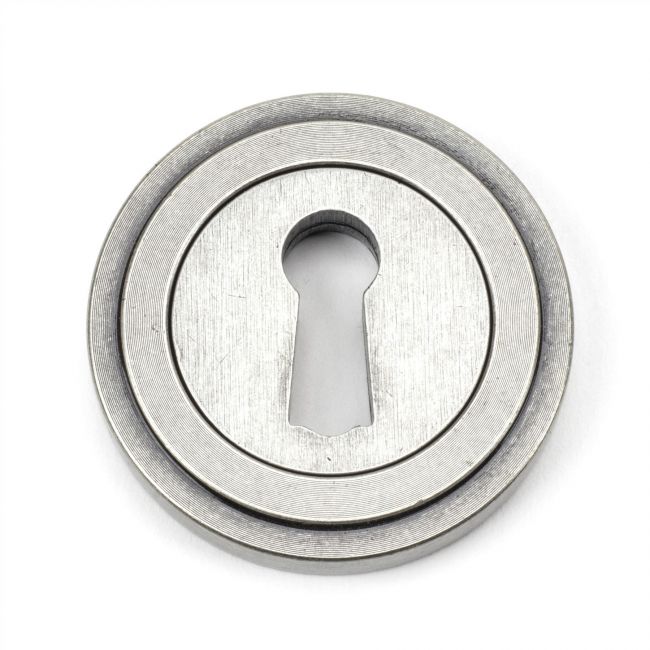 Aged Pewter Art Deco Circular Escutcheon Aged Pewter Art Deco Circular Escutcheon