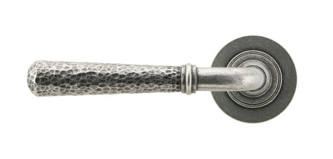 Aged Pewter Hammered Unsprung Lever Door Handle on Rose Front Aged Pewter Hammered Unsprung Lever Door Handle on Rose Front