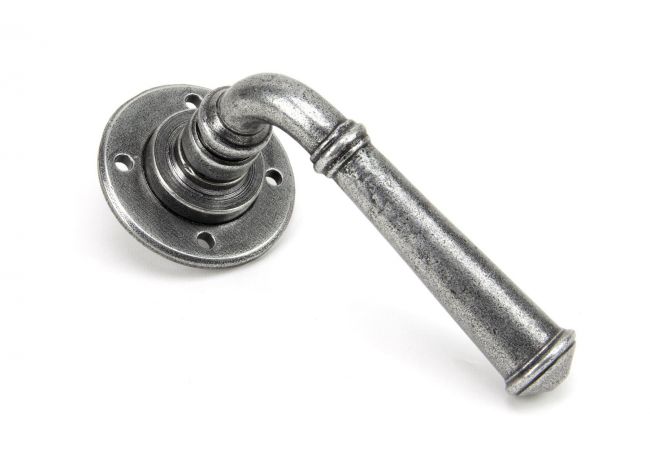 Aged Pewter Rounded Unsprung Lever Door Handle on Rose Front