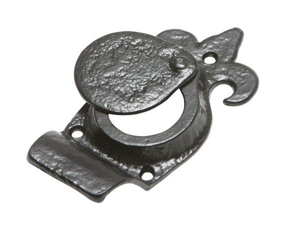 Antique Black Iron Fleur De Lys Cylinder Latch Keyhole Cover Antique Black Iron Fleur De Lys Cylinder Latch Keyhole Cover