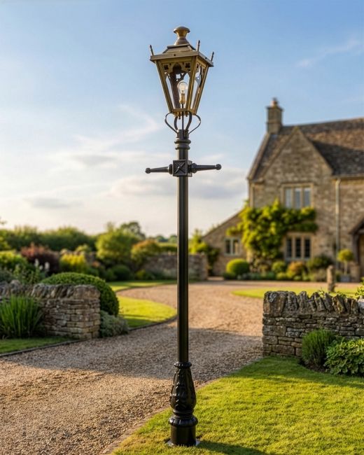 Antique Brass Gothic Lamp Post & Lantern Set 2.3m digital illustration