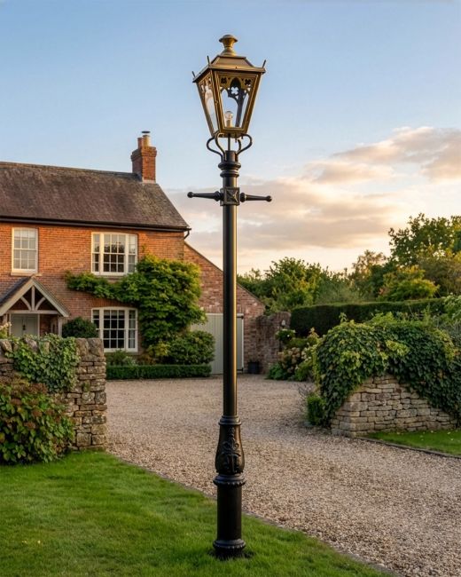 Antique Brass Gothic Lamp Post & Lantern Set 3.7m digital illustration