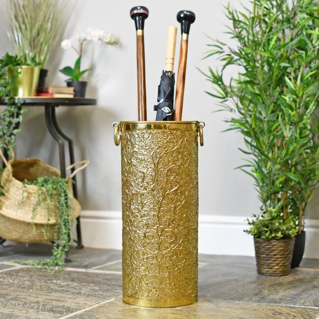 “Montania Manor” Umbrella Stand in a Polished Brass Finish 