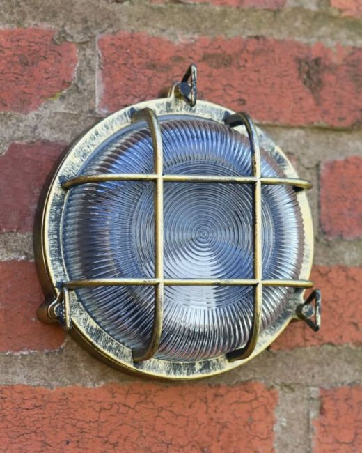 Antique Brass Nautical Round "Cosby" Bulkhead Wall Light Main Antique Brass Nautical Round "Cosby" Bulkhead Wall Light Main