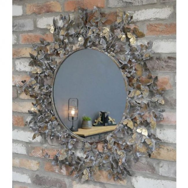 Antique Brass Round Butterfly Wall Mirror