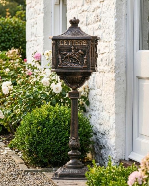 Antique Bronze "Huntingdon" Victorian Post Box with Stand digital illustration