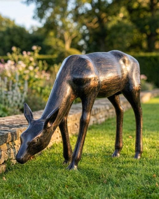 Antique Bronze "Glimmer" Grazing Doe Sculpture Digital Illustration