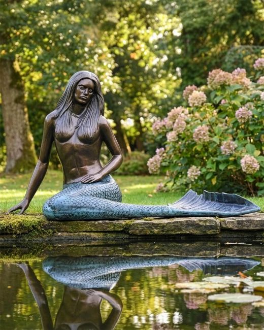 Antique Bronze Mermaid Garden Sculpture Digital Illustration