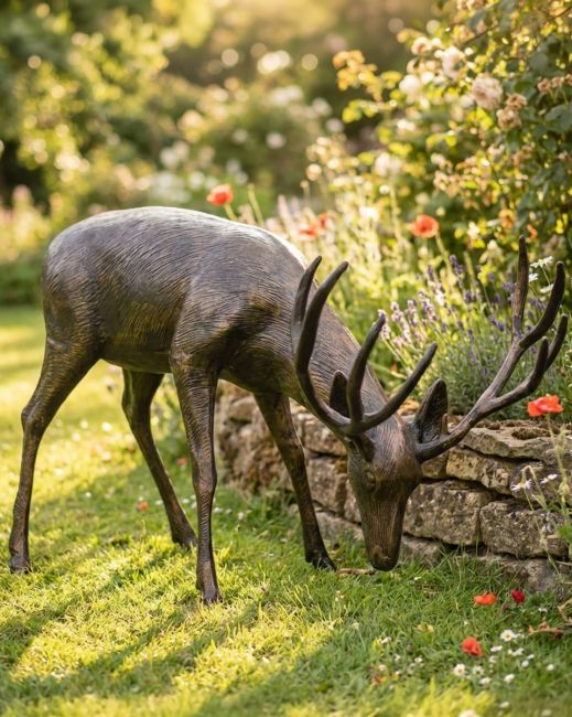 Antique Bronze "Roe" Life Size Grazing Buck Sculpture digital illustration Antique Bronze "Roe" Life Size Grazing Buck Sculpture digital illustration