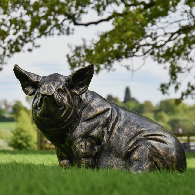 Antique Bronze Sitting Pig Sculpture in Situ Antique Bronze Sitting Pig Sculpture in Situ