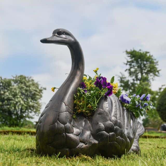 Antique Bronze Swan Flower Planter Antique Bronze Swan Flower Planter