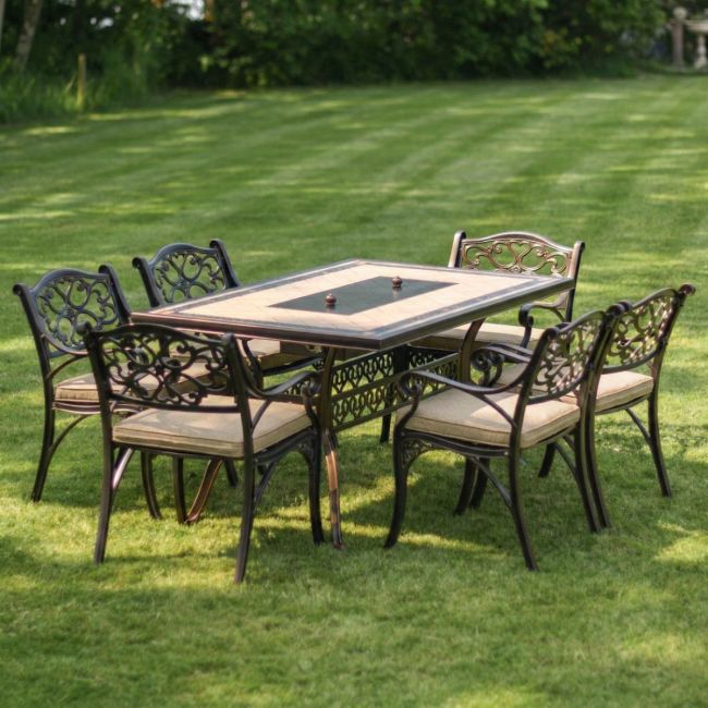 Antique Copper "Radford" Six Seater Table & Chair Set with BBQ Grill with cushions