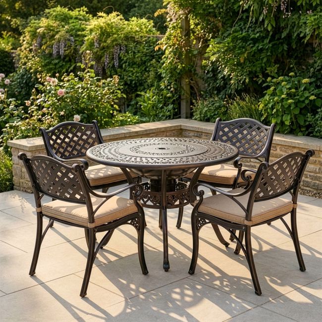 Antique Copper "Round Robin" Four Seater Table & Chair Set with BBQ Grill digital illustration