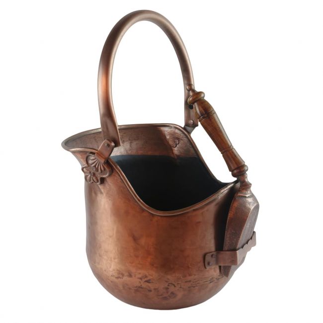 Antique Copper Traditional Long Helmet Coal Bucket with Matching Shovel Antique Copper Traditional Long Helmet Coal Bucket with Matching Shovel
