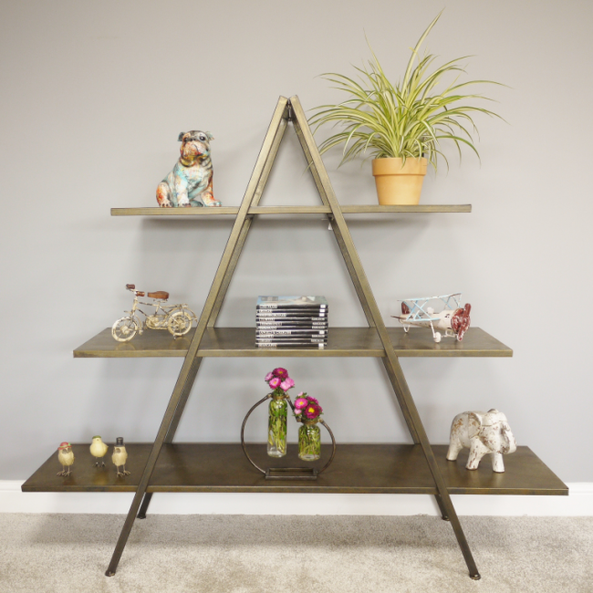 Antique Gold Finish Triangular Three Tier Shelf Antique Gold Finish Triangular Three Tier Shelf