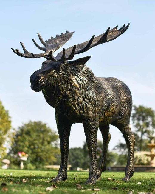 Antique Gold "Mickey Moose" Cast Aluminium Moose Garden Sculpture