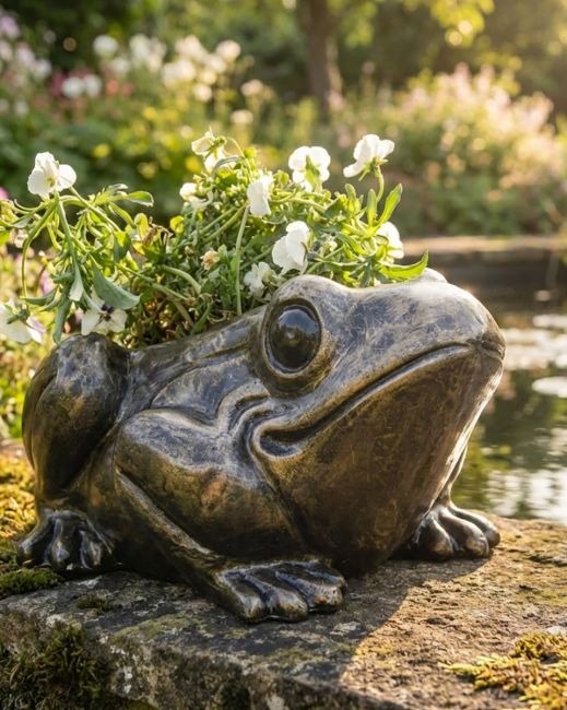 Antique Gold Toad Planter 