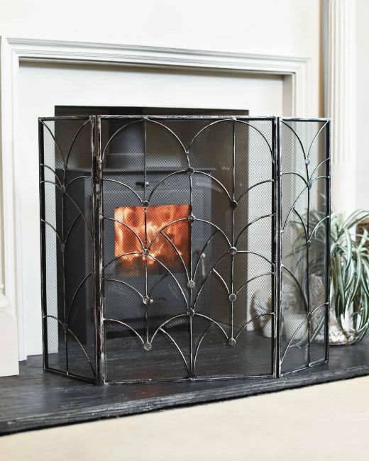 Antique Silver Art Deco Three Fold Fire Guard in Situ Antique Silver Art Deco Three Fold Fire Guard in Situ