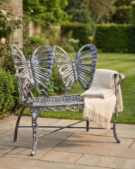 Antique Silver Butterfly Design Two Seater Bench ai