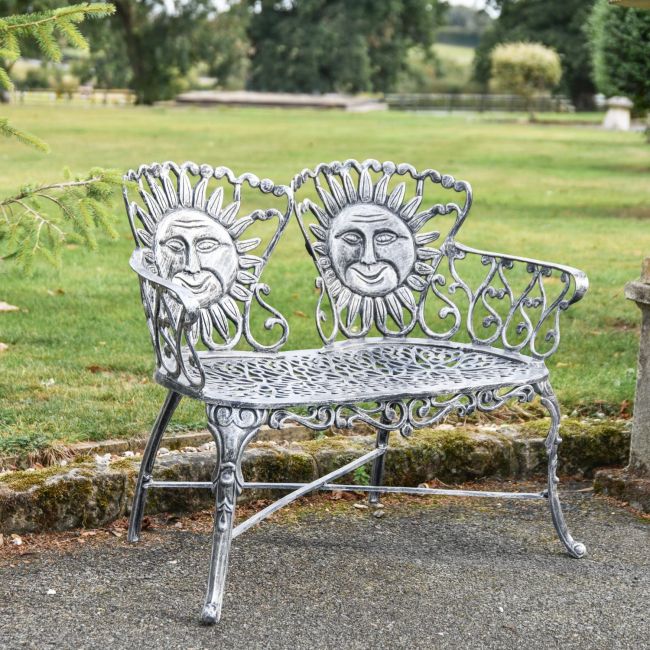Antique Silver "Sunrise-to-Sunset" Two Seater Garden Bench Antique Silver "Sunrise-to-Sunset" Two Seater Garden Bench