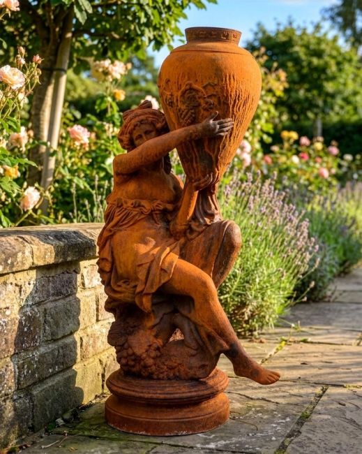 Aphrodite & Vase Rustic Cast Iron Sculpture - Right Facing Digital Illustration