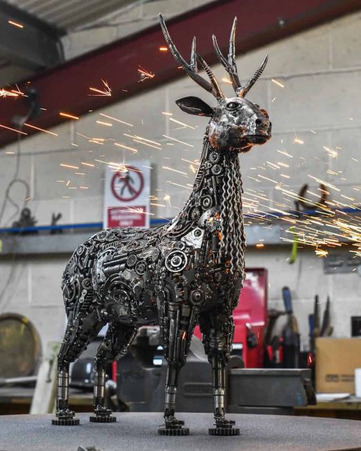 Recycled Metal Stag Sculpture - 37cm Recycled Metal Stag Sculpture - 37cm