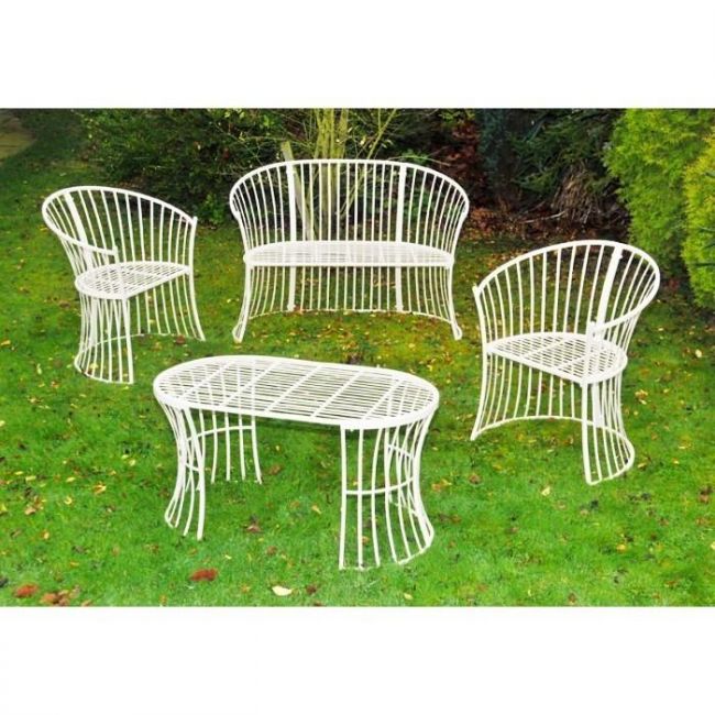 "Avery" Cream Garden Furniture Set in Situ in the Garden