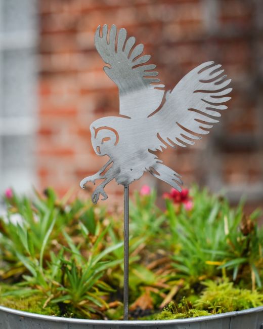 Barn Owl Artistic Plant Pot Spike - Set of Two