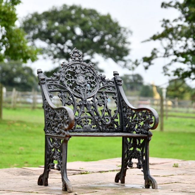 Aged Black Cast Iron Gothic Single Seater  Aged Black Cast Iron Gothic Single Seater