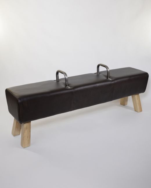 "The Stratford" Iron, Mango Wood & Brown Leather Gym Bench