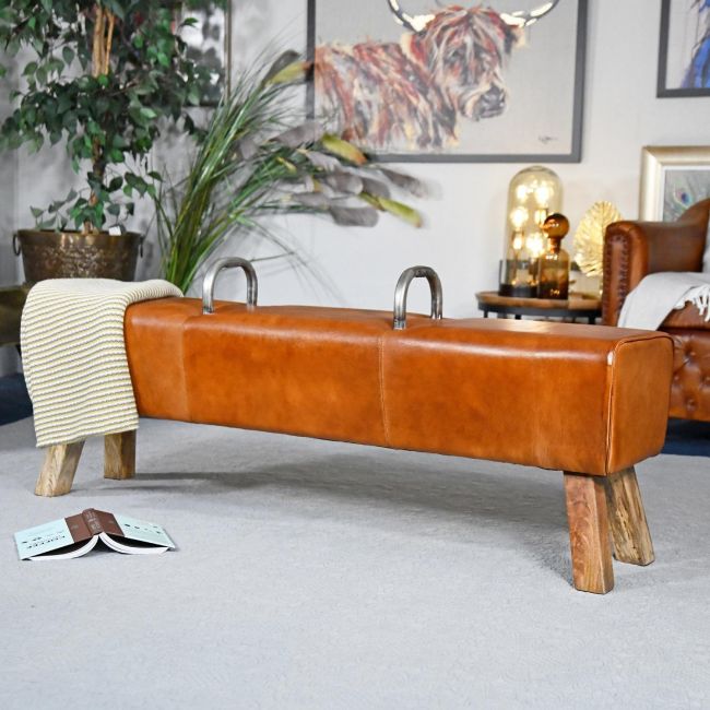 Iron, Mango Wood & Buffalo Leather Gym Bench