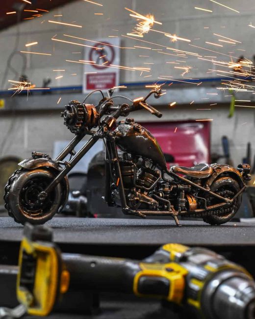 Recycled Metal Motorbike Sculpture - 15cm