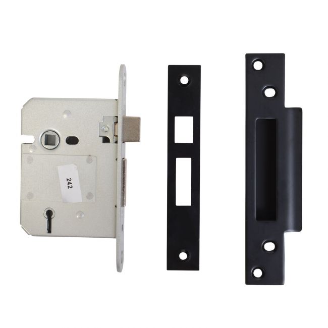 76mm Sashlock Finished in Black With Two Escutcheons  76mm Sashlock Finished in Black With Two Escutcheons