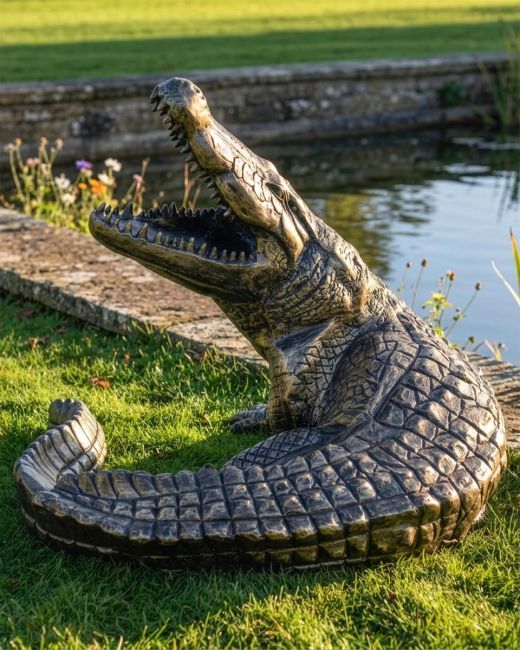 Black and Gold Cast Aluminium "Snappy" Alligator Garden Sculpture