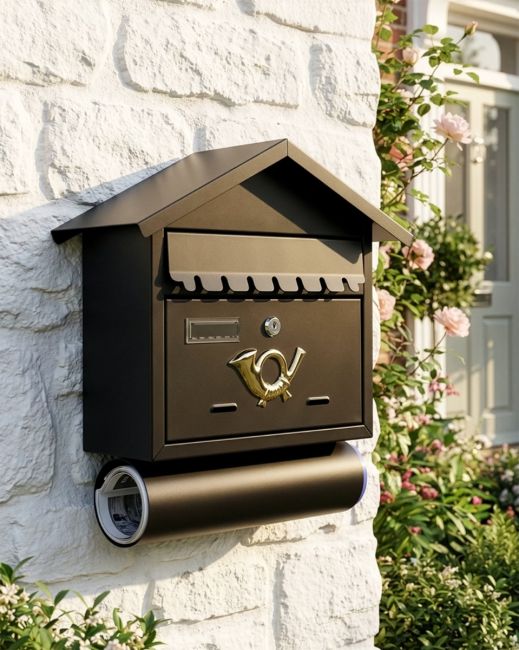 Black and Polished Brass "Horn" Wall Mounted Post Box digital illustration