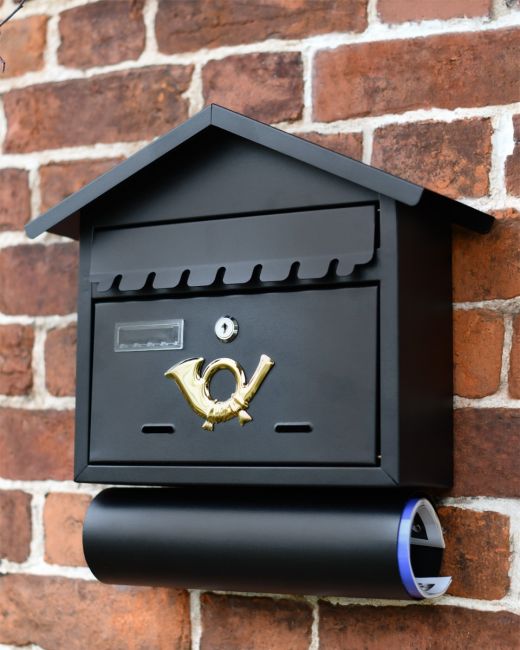 Black and Polished Brass "Horn" Wall Mounted Post Box Black and Polished Brass "Horn" Wall Mounted Post Box