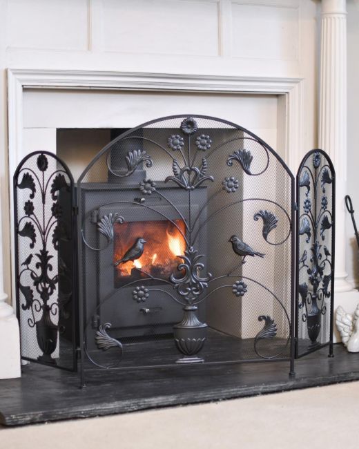 Black Arched "Birdwatcher" Three Fold Fireguard Black Arched "Birdwatcher" Three Fold Fireguard