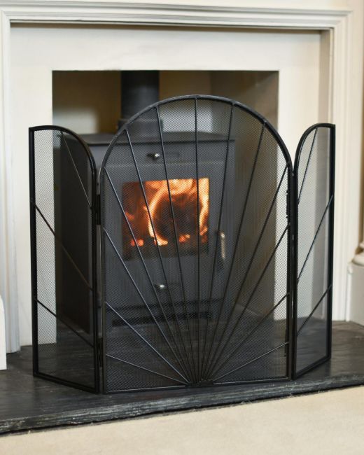 Black "Art Deco" Three-Fold Fireguard Black "Art Deco" Three-Fold Fireguard