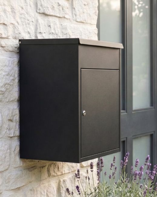 Black “Bexley” Wall-Mounted Parcel Box digital illusration